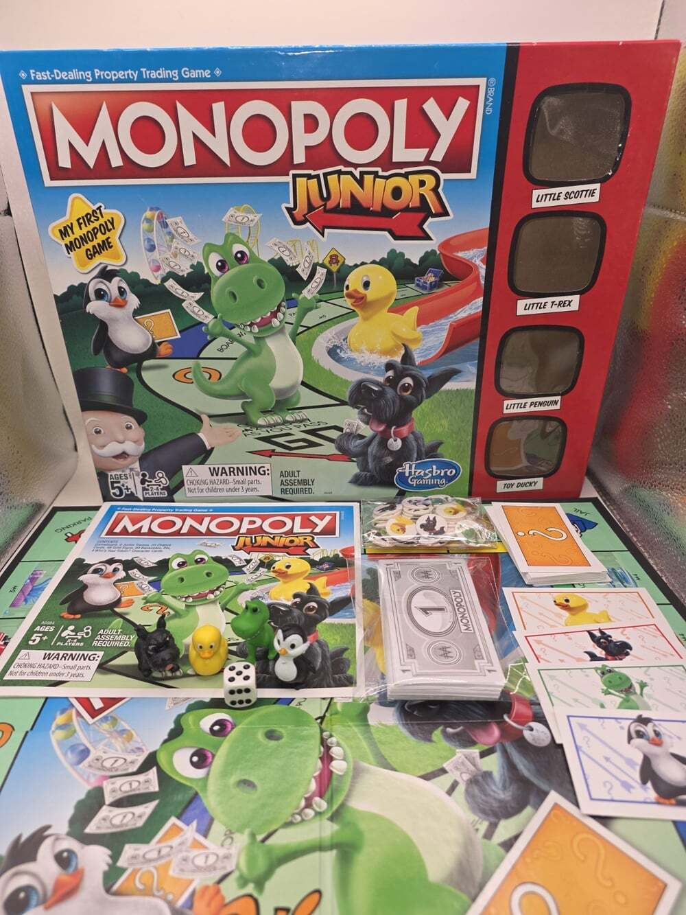 2017 Monopoly Jr Kids Board Game Dinosaur Duck Prnguin Dog Hasbro Complete